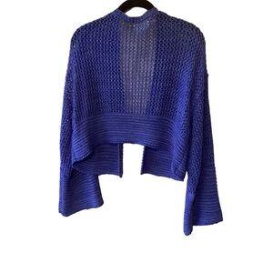 By Anthropologie Juillet Cropped Cardigan Sweater OS Blue Boho Coastal Hippie